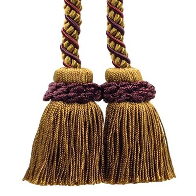 DCOPRO Alexander Collection Decorative Double Tassel Curtain and Drapery Tieback/Holdback 2" Tassel 26" Spread # CTAX Golden Brown Beige #LX09 (Golden Beige Dark Red Plum Purple) Set of 12