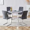 WEKEOT Round Marble Dining Table Set for 4, Luxurious Modern Kitchen Table Set 42" Dinner Table and 4 Chairs Set with Stainless Steel Leg for Dining Room(Marble Table, Dark Gray Chairs) view 2