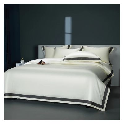 QuKan Bed, 1400TC Egyptian Cotton Solid Color Duvet Cover Set Hotel Style Bedding Set Satin Silky Quilt Cover Bed Sheet Pillowcases 4Pcs, MM-102