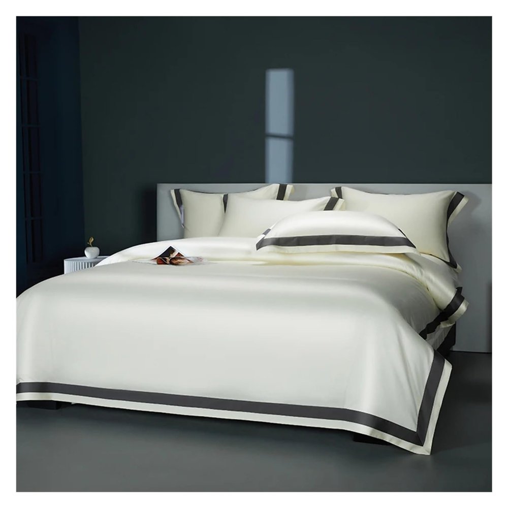 QuKan Bed, 1400TC Egyptian Cotton Solid Color Duvet Cover Set Hotel Style Bedding Set Satin Silky Quilt Cover Bed Sheet Pillowcases 4Pcs, MM-102