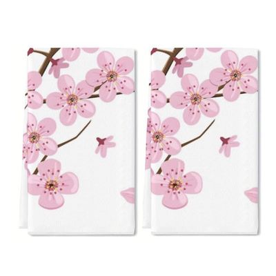 Cherry Blossom Hand Towel Set of 2 Pink Floral Bath Towels Soft Cherry Blossoms Flower Fingertip Face Towel for Bathroom Kitchen Hotel Spa Decor Gift 24 x 16 Inches
