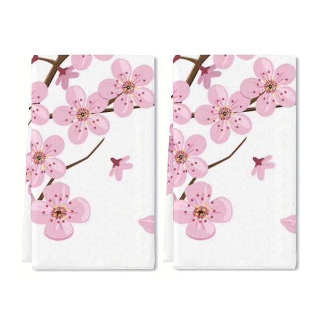 Cherry Blossom Hand Towel Set of 2 Pink Floral Bath Towels Soft Cherry Blossoms Flower Fingertip Face Towel for Bathroom Kitchen Hotel Spa Decor Gift 24 x 16 Inches
