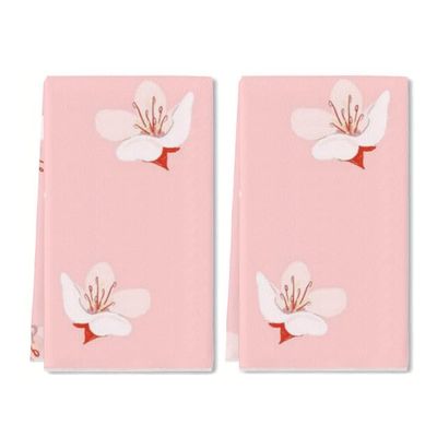 Cherry Blossom Hand Towel Set of 2 Pink Floral Bath Towels Soft Cherry Blossoms Flower Fingertip Face Towel for Bathroom Kitchen Hotel Spa Decor Gift 24 x 16 Inches