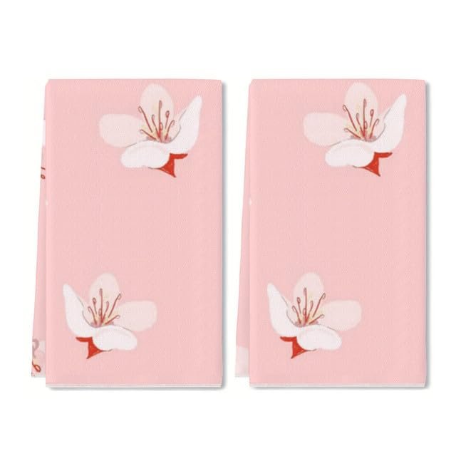 Cherry Blossom Hand Towel Set of 2 Pink Floral Bath Towels Soft Cherry Blossoms Flower Fingertip Face Towel for Bathroom Kitchen Hotel Spa Decor Gift 24 x 16 Inches