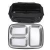 Black Divided Lunch Box 304 Stainless Steel Lunch Bento 3 Compartment Food Container with Sealed Lid for Outdoor Office Canteen view 1