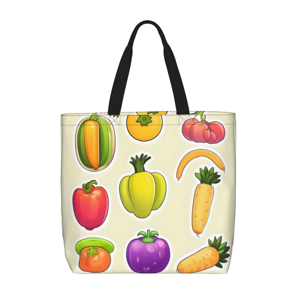 SSIMOO Cartoon Vegetable Fruits Trendy Fashion Shopping Bags,Zippered Convenience Bag,Shopping Tote And Shoulder Bag