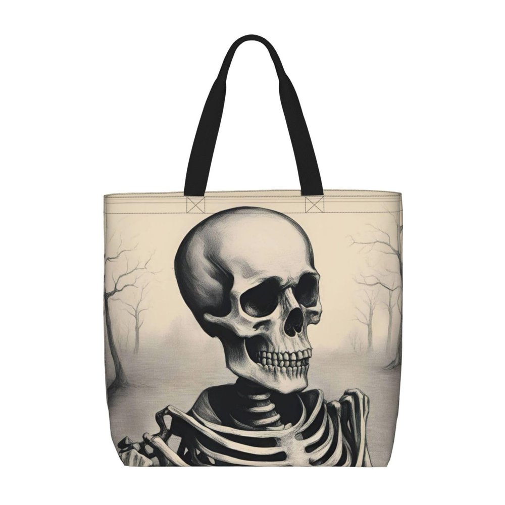SSIMOO Interesting Skeleton Trendy Fashion Shopping Bags,Zippered Convenience Bag,Shopping Tote And Shoulder Bag