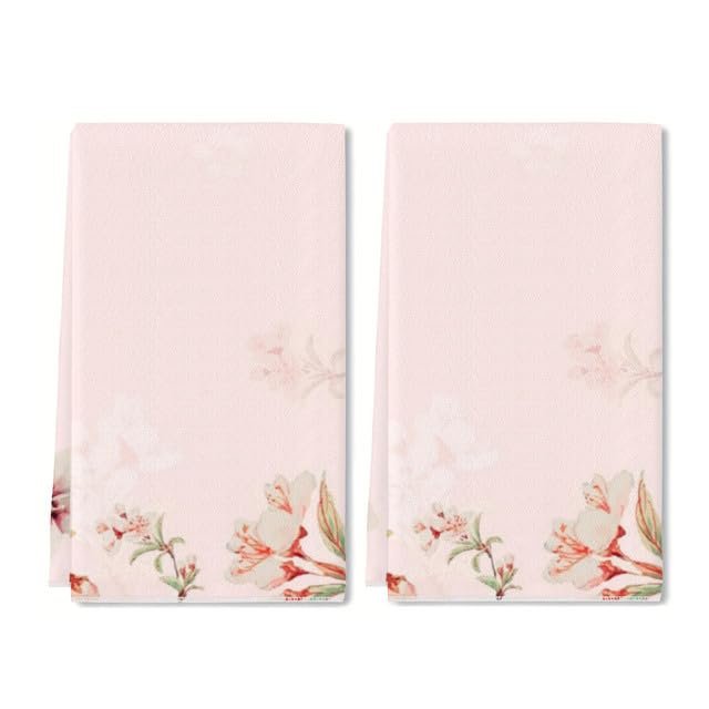 Cherry Blossom Hand Towel Set of 2 Pink Floral Bath Towels Soft Cherry Blossoms Flower Fingertip Face Towel for Bathroom Kitchen Hotel Spa Decor Gift 24 x 16 Inches