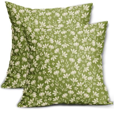 Aytipun Lime Green Pillow Covers 16x16 Set of 2 Vintage Floral Rustic Old Style Cute Flower Print Decorative Outdoor Pillowcases Seasonal Farmhouse Throw Cushion Case Decor for Couch Sofa Bed