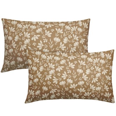 Aytipun Brown Pillow Covers 12x20 Set of 2 Vintage Floral Rustic Old Style Cute Flower Print Rectangle Decorative Outdoor Pillowcases Seasonal Farmhouse Throw Cushion Case Couch Sofa Bed Decor