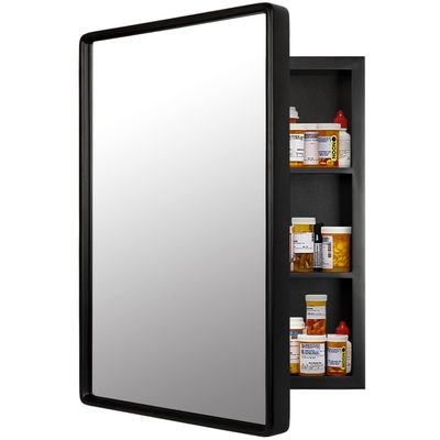 LuxyDecor Medicine Cabinets Mirror Modern Wall Mounted Mirror Cabinet Solid Wood with Storage 24" x 16" (Black)