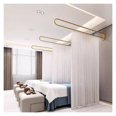 GIUSON White Privacy Curtains for Room Divider, Set of 3 Wall Mounted U-Shape Metal Pole Partition Screen, for Hospital/Clinics/Beauty Salon, Commercial (Color : 3 Pcs White Curtain, Size : Gold Rod)