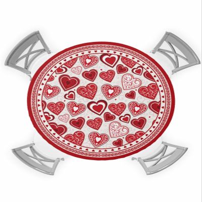 BOBOWUNY Valentine's Floral Heart Table Cloth, Round Fitted Tablecloths with Elastic Edge, Wipeable Waterproof Table Cover for Kitchen Wedding 55-60 Inches Red Valentine Romantic Love