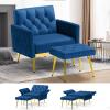 ACMEASE Velvet Accent Chair w/Adjustable Armrests and Backrests, Tufted Single Sofa with Ottoman, Upholstered Reading Chiar for Living Room, Apartment, Bedroom, Blue view 1