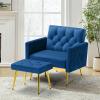 ACMEASE Velvet Accent Chair w/Adjustable Armrests and Backrests, Tufted Single Sofa with Ottoman, Upholstered Reading Chiar for Living Room, Apartment, Bedroom, Blue view 2