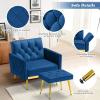 ACMEASE Velvet Accent Chair w/Adjustable Armrests and Backrests, Tufted Single Sofa with Ottoman, Upholstered Reading Chiar for Living Room, Apartment, Bedroom, Blue view 3