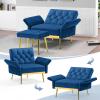 ACMEASE Velvet Accent Chair w/Adjustable Armrests and Backrests, Tufted Single Sofa with Ottoman, Upholstered Reading Chiar for Living Room, Apartment, Bedroom, Blue view 4