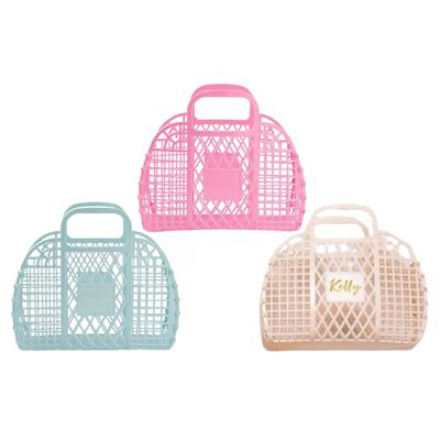 Lollory Personalized Jelly Bag Retro Trendy Basket, Name Custom Beach Tote Purse Child Gift Bag Plastic Bridesmaid Bag for Bridesmaid Gift Idea Baby Girl Women Friend Birthday Party Wedding Favor