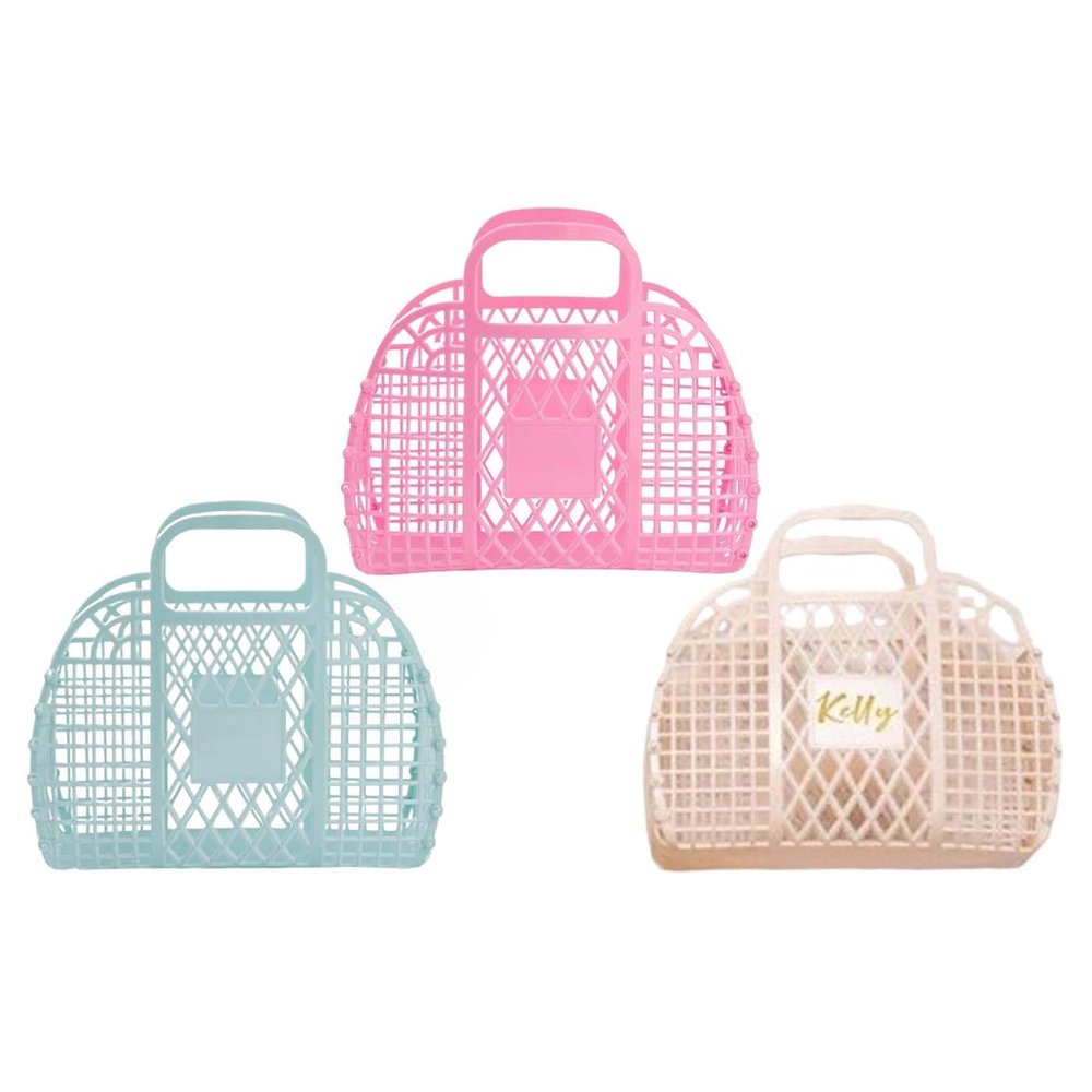 Lollory Personalized Jelly Bag Retro Trendy Basket, Name Custom Beach Tote Purse Child Gift Bag Plastic Bridesmaid Bag for Bridesmaid Gift Idea Baby Girl Women Friend Birthday Party Wedding Favor