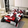 Feelyou Geometric Bedding Set King Size Kids Red White Black Comforter Cover Set for Boys Girls Rectangle Square 100% Cotton Duvet Cover Modern Abstract Art Bedspread Cover Room Decor view 3