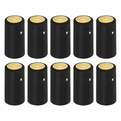 uxcell 100Pcs PVC Heat Shrink Capsules Wine Bottle Capsules Shrink Cap Wrap with Tear Tab Shrink Top Cover for Wine Cellars and Home Kitchen, Black/Gold 30x45mm