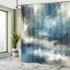 Ambesonne Navy Blue Shower Curtain, Abstract Modern Brushstroke Style Oil Cloudy Sky Painting Print, Cloth Fabric Bathroom Decor Set with Hooks, 69" W x 70" L, Sea Blue Ecru and Coconut view 2