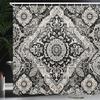 Ambesonne Grey Shower Curtain, Eastern Mosaic Look Print of Blooming Moroccan Tiles Art with Victorian Leaves, Cloth Fabric Bathroom Decor Set with Hooks, 69" W x 70" L, Pale Mustard Pearl view 1