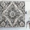 Ambesonne Grey Shower Curtain, Eastern Mosaic Look Print of Blooming Moroccan Tiles Art with Victorian Leaves, Cloth Fabric Bathroom Decor Set with Hooks, 69" W x 70" L, Pale Mustard Pearl view 3