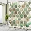 Ambesonne Sage Green Shower Curtain, Hexagon Honeycomb Pattern with Abstract Trippy Ornaments Jade Tones, Cloth Fabric Bathroom Decor Set with Hooks, 69" W x 70" L, Eggshell Caramel Teal view 2