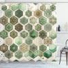 Ambesonne Sage Green Shower Curtain, Hexagon Honeycomb Pattern with Abstract Trippy Ornaments Jade Tones, Cloth Fabric Bathroom Decor Set with Hooks, 69" W x 70" L, Eggshell Caramel Teal view 3