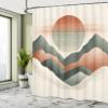 Ambesonne Neutral Shower Curtain, Modern Abstract Aesthetic Drawing of Mountains with Sun in Warm Tones, Cloth Fabric Bathroom Decor Set with Hooks, 69" W x 84" L, Beige Burnt Orange Green view 2
