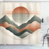 Ambesonne Neutral Shower Curtain, Modern Abstract Aesthetic Drawing of Mountains with Sun in Warm Tones, Cloth Fabric Bathroom Decor Set with Hooks, 69" W x 84" L, Beige Burnt Orange Green view 3