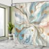 Ambesonne Modern Shower Curtain, Abstract Swirls Marble Print Look Composition with Spots and Boho Groovy, Cloth Fabric Bathroom Decor Set with Hooks, 69" W x 84" L, Pale Caramel Seafoam view 2