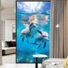 Dunmat Ocean Dolphin Picture Stained Glass Window Film Tropical Cartoon Animals Modern Window Privacy Film Self-Adhesive Glass Film Decorative Sticker Frosted Film for Home Office 27.6Wx39.4L inch view 3
