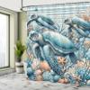 Ambesonne Turtle Shower Curtain, Underwater Corals and Loggerheads Sea Animals on Stripes Nautical Marine, Cloth Fabric Bathroom Decor Set with Hooks, 69" W x 84" L, Salmon and Sea Blue view 2