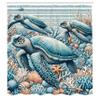 Ambesonne Turtle Shower Curtain, Underwater Corals and Loggerheads Sea Animals on Stripes Nautical Marine, Cloth Fabric Bathroom Decor Set with Hooks, 69" W x 84" L, Salmon and Sea Blue view 4