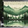 Ambesonne Sage Green Shower Curtain, Mid Century Modern Style Chill Mountain Range Landscape Featuring Woods, Cloth Fabric Bathroom Decor Set with Hooks, 69" W x 75" L, Dusk Eggshell Teal view 1
