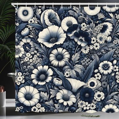 Ambesonne Navy Blue Shower Curtain, Vintage Style Wildflowers Cottagecore Spring Night Floral Arrange, Cloth Fabric Bathroom Decor Set with Hooks, 69" W x 75" L, Coconut Dark Slate Blue