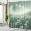 Ambesonne Sage Green Shower Curtain, Misty Landscape of Dreamy Wildfloral Meadow and Moon Phase Outer Galaxy, Cloth Fabric Bathroom Decor Set with Hooks, 69" W x 84" L, Teal Pale Seafoam view 2