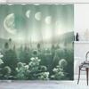 Ambesonne Sage Green Shower Curtain, Misty Landscape of Dreamy Wildfloral Meadow and Moon Phase Outer Galaxy, Cloth Fabric Bathroom Decor Set with Hooks, 69" W x 84" L, Teal Pale Seafoam view 3