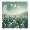 Ambesonne Sage Green Shower Curtain, Misty Landscape of Dreamy Wildfloral Meadow and Moon Phase Outer Galaxy, Cloth Fabric Bathroom Decor Set with Hooks, 69" W x 84" L, Teal Pale Seafoam view 4
