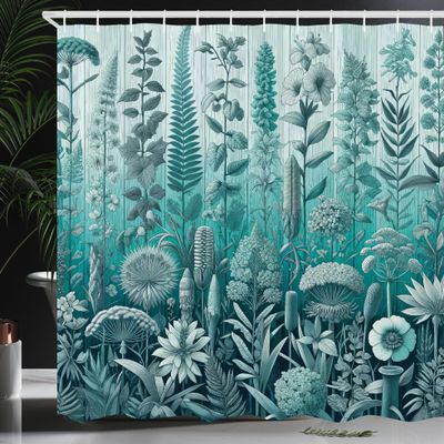 Ambesonne Turquoise Shower Curtain, Botanical Thistle Lavender and Leafy Floral Huddle on Greenery Ombre Back, Cloth Fabric Bathroom Decor Set with Hooks, 69" W x 75" L, Pale Teal Seafoam