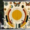 Ambesonne Mid Century Modern Shower Curtain, Bohemian Details of Geometric Sun Butterfly and Leafy Floral, Cloth Fabric Bathroom Decor Set with Hooks, 69" W x 70" L, Pale Coffee Eggshell view 1