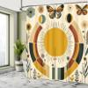 Ambesonne Mid Century Modern Shower Curtain, Bohemian Details of Geometric Sun Butterfly and Leafy Floral, Cloth Fabric Bathroom Decor Set with Hooks, 69" W x 70" L, Pale Coffee Eggshell view 2