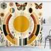 Ambesonne Mid Century Modern Shower Curtain, Bohemian Details of Geometric Sun Butterfly and Leafy Floral, Cloth Fabric Bathroom Decor Set with Hooks, 69" W x 70" L, Pale Coffee Eggshell view 3