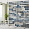 Ambesonne Navy Blue Shower Curtain, Modern Abstract Art with Pencil Stripes Circles and Semicircle Shapes, Cloth Fabric Bathroom Decor Set with Hooks, 69" W x 70" L, Slate Blue Almond Ecru view 2