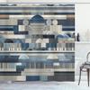 Ambesonne Navy Blue Shower Curtain, Modern Abstract Art with Pencil Stripes Circles and Semicircle Shapes, Cloth Fabric Bathroom Decor Set with Hooks, 69" W x 70" L, Slate Blue Almond Ecru view 3