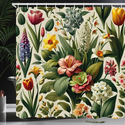 Ambesonne Spring Shower Curtain, Farmhouse Theme Leafy Scenario Floral Pattern with Nostalgia Tones Nature, Cloth Fabric Bathroom Decor Set with Hooks, 69" W x 75" L, Olive Green Pale Ruby