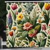 Ambesonne Spring Shower Curtain, Farmhouse Theme Leafy Scenario Floral Pattern with Nostalgia Tones Nature, Cloth Fabric Bathroom Decor Set with Hooks, 69" W x 75" L, Olive Green Pale Ruby view 1