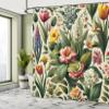 Ambesonne Spring Shower Curtain, Farmhouse Theme Leafy Scenario Floral Pattern with Nostalgia Tones Nature, Cloth Fabric Bathroom Decor Set with Hooks, 69" W x 75" L, Olive Green Pale Ruby view 2